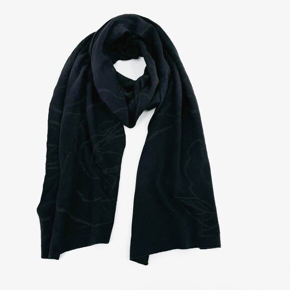 Armani Jeans Stole Black Logo Knit Floral Embroidered Italy Women's NEW $140 - Picture 1 of 4